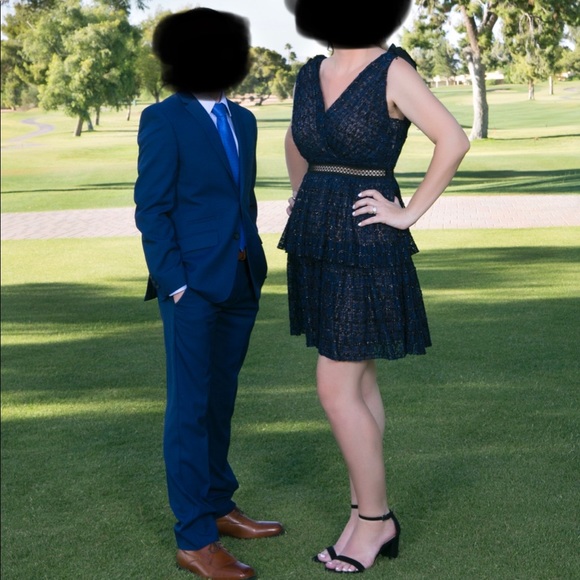 EUC Self Portrait Metallic Stripe Tie Strap Dress, Size 8 - Picture 7 of 7